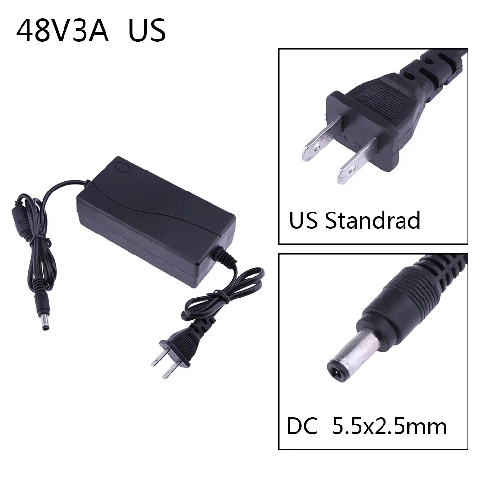 Adaptador de corriente de 48V 3A, convertidor de 5,5x2,5mm de CA a CC, entrada de protección múltiple, 100V-240V para interruptor POE