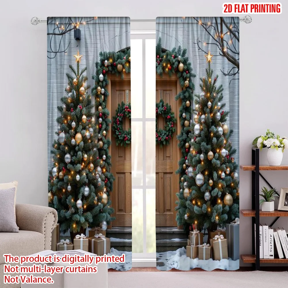 

2pcs 2D flat printing Merry Christmas Popular Curtain White wall snowflakes Christmas tree Christmas wreath Christmas 100%