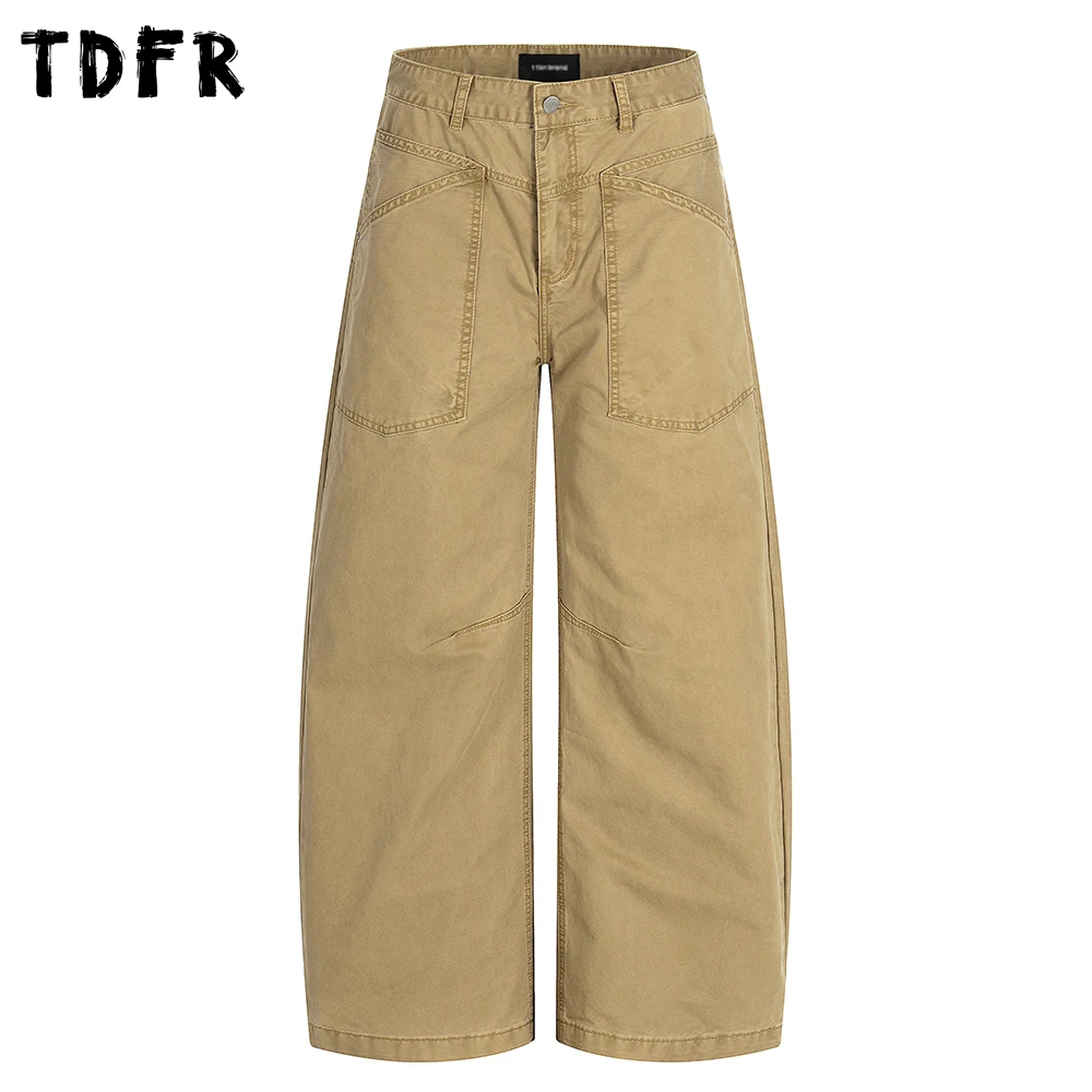 Pantaloni cargo effetto lavato retrò Pantaloni da uomo a banana larghi casual a gamba larga tinta unita da uomo