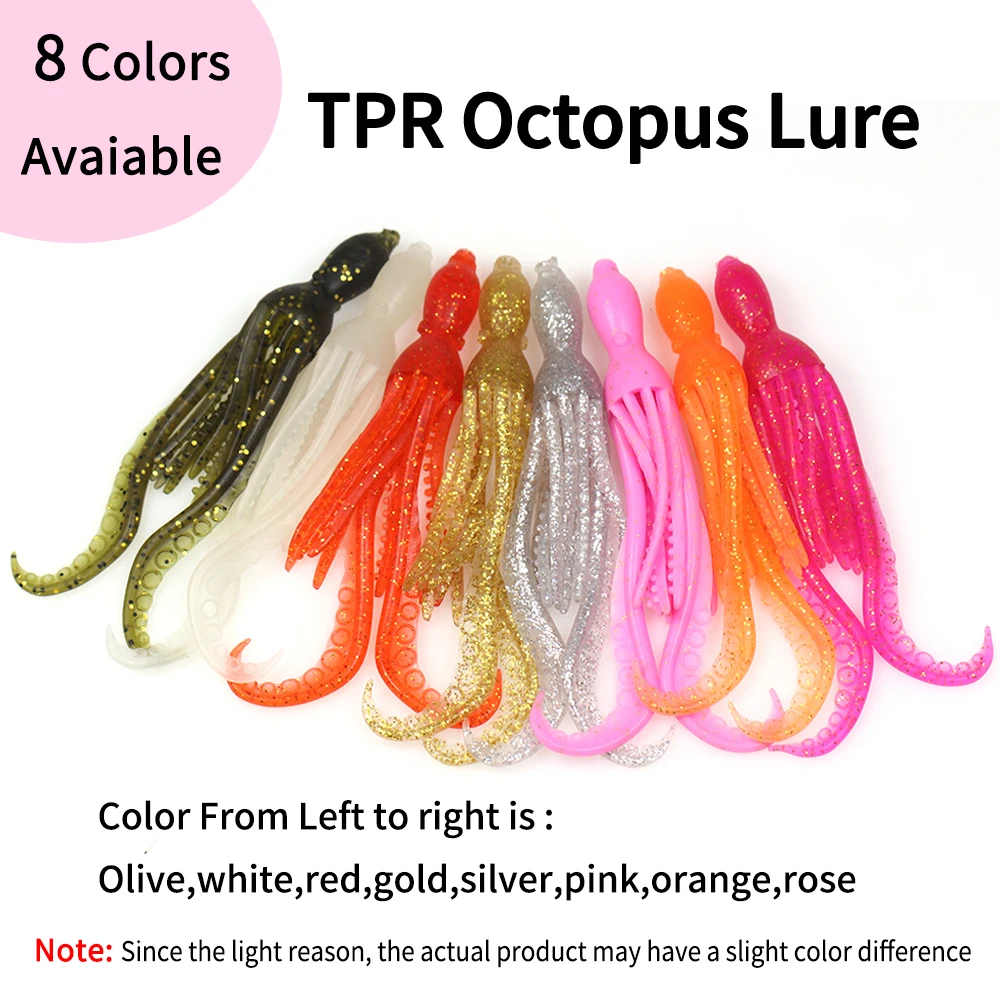 ELLLV 5pcs 10cm/4g Octopus Squid Bait Fluo Saltwater Snapper Fishing Soft Lure TPR Material Kabura Pesca Wobbler Fishing Tackle