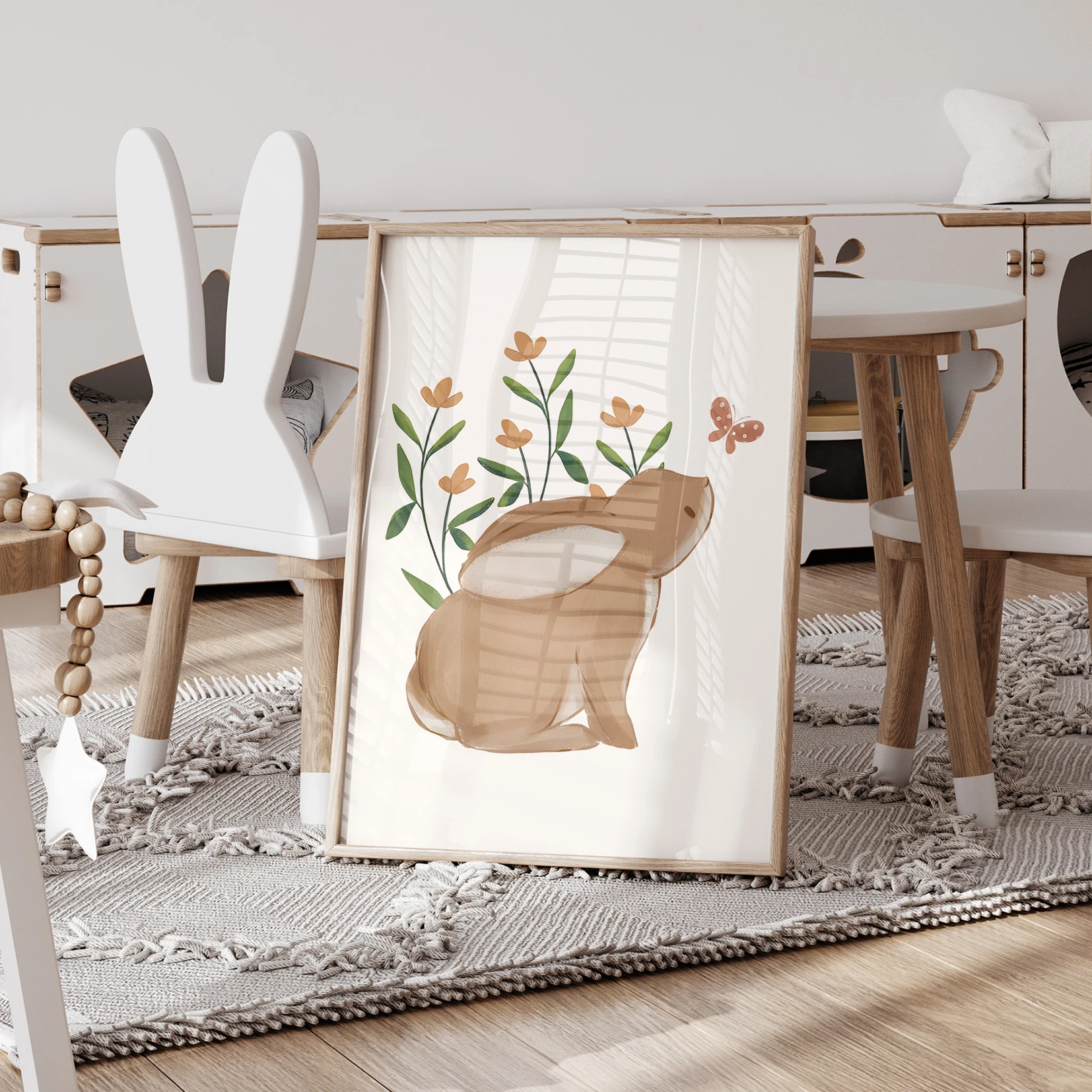 3pcs Personalized Custom Name Cartoon Rabbit Deer Wall Art Print Picture Canvas Poster Painting For Living Room Home Decor