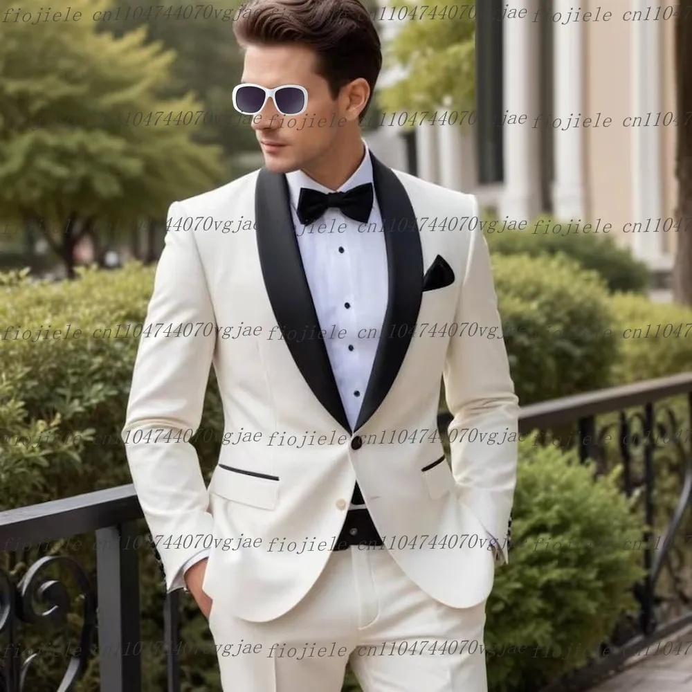 

Black Collar White Men Suit Formal Wedding Party Groom Groomsman Business Prom Male Tuxedos Customize 2 Piece Set Jacket Pants