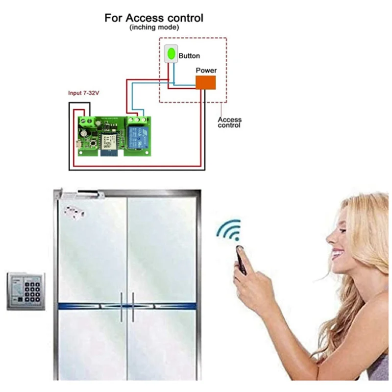 ABZW 2X 1CH RF Smart Switch 7-32V AC DC WIFI Tuya Remote Control 433 Light Switch 10A Rele Relay Self-Locking Interlock