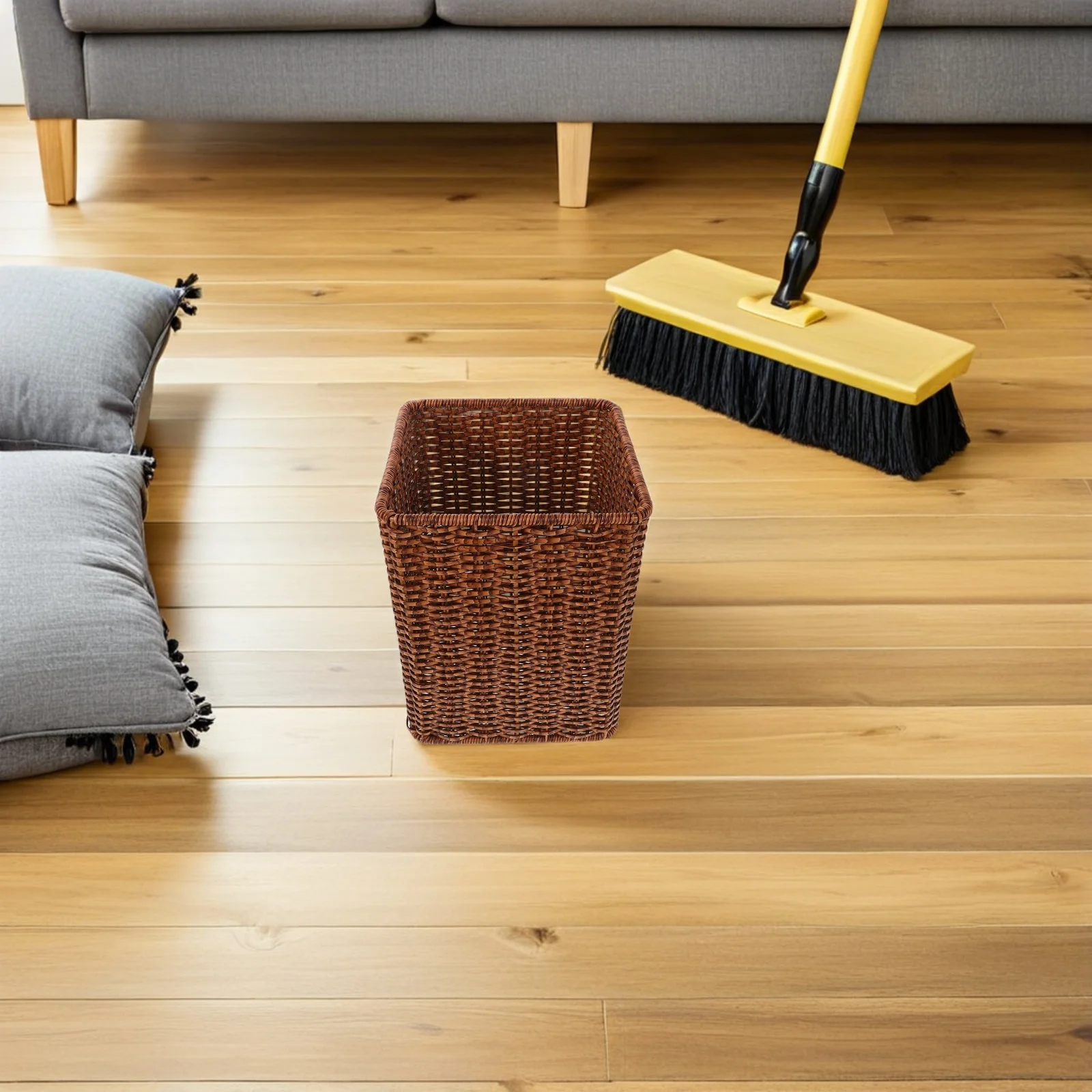 

1 Large Imitation Rattan Woven Trash Can Large Capacity Indoor Garbage Bin For Kitchen Bathroom Living Room Office Nordic Style