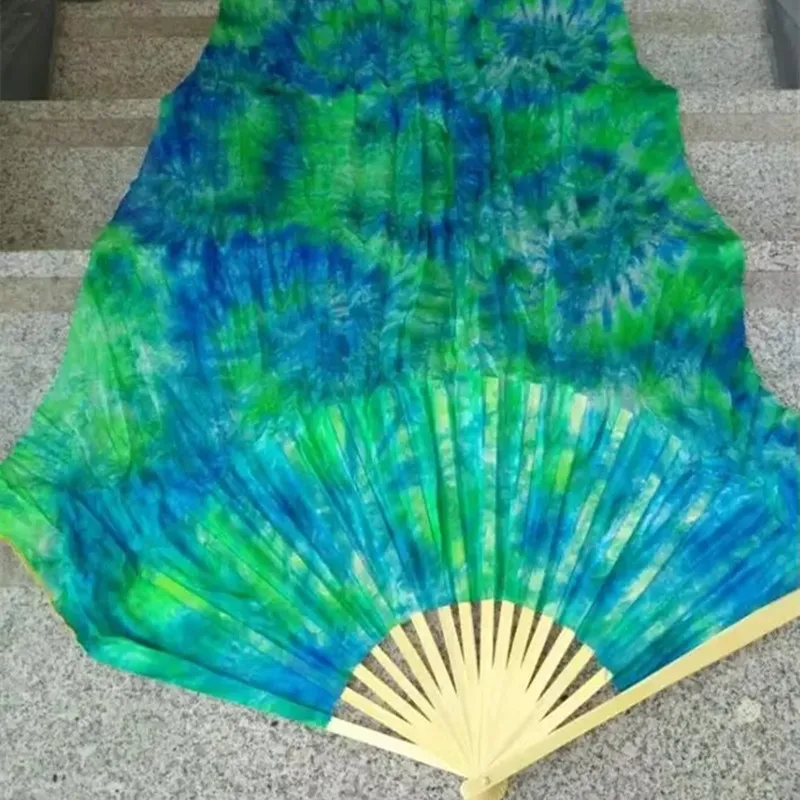 Professional Belly Dance Silk Fan Veils Tie Dye Flower Green Belly Dancing Fans 1.8M Women Wedding Show Competition Props Stage