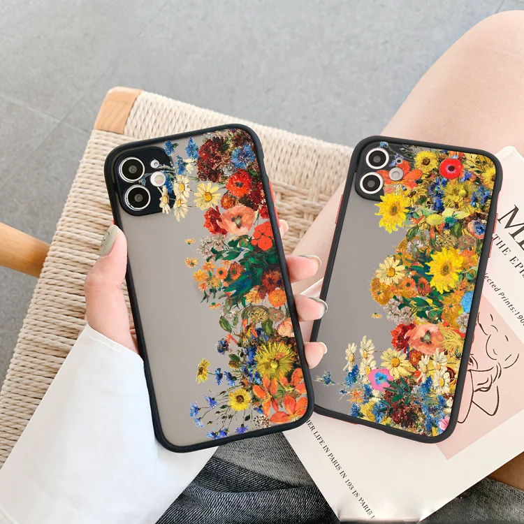 Oil Painting Flower Phone Case For iPhone 15 11 12 13 14 Pro Max Horizontal flower Cases for iPhone X XS XR 7 8 Plus SE2 Cover
