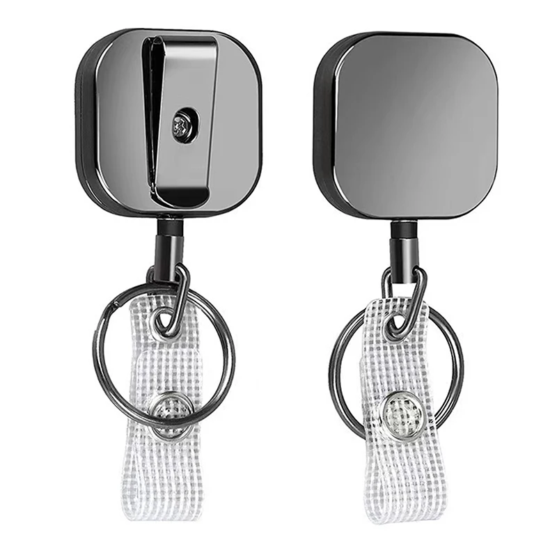 Outdoor 32mm Bright Black Zinc Alloy Steel Wire Cord Heavy Duty Metal Retractable Carabiner Keychain Belt Badge Reels Clip