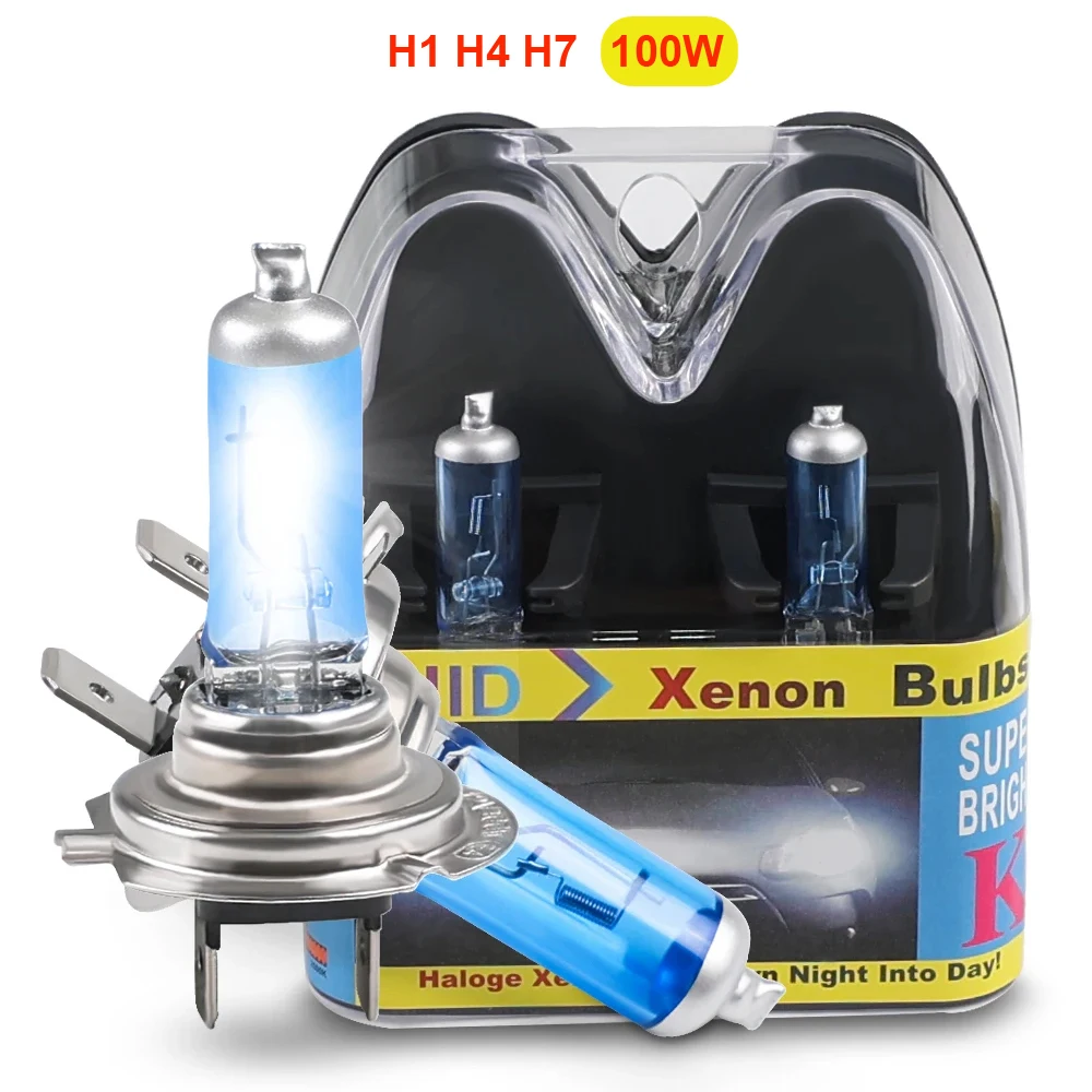 H1 H4 H7 100W Headlight Halogen Bulb Lamp Fog Lights Car Light 12V Super White 6000K Styling With Packing Box