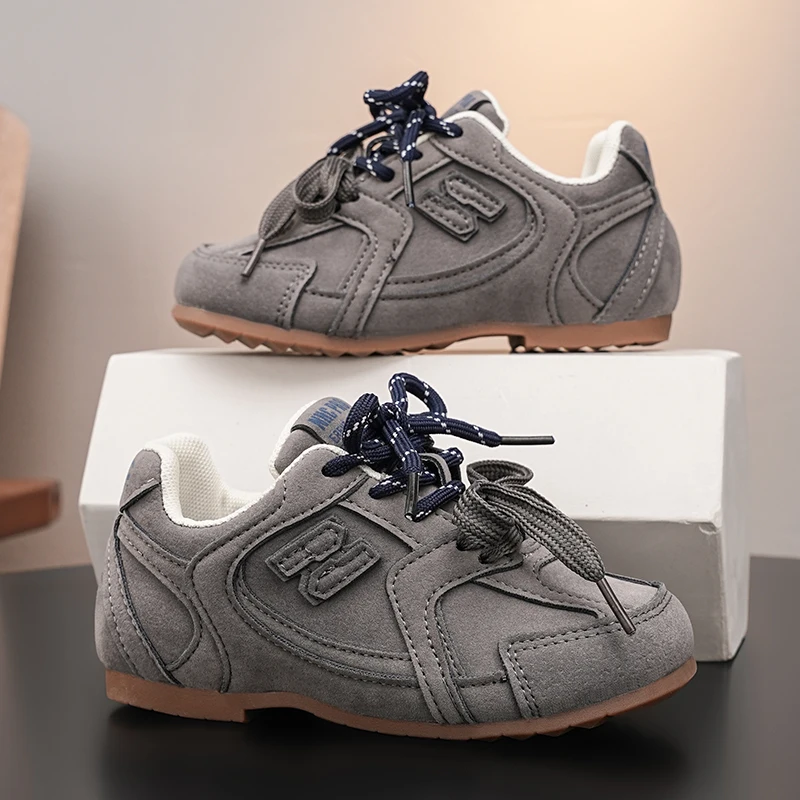 2025 خريف جديد ريترو للأطفال بنين بنات جلد رقيقة أسفل احذية الجري طفل نغمتين أربطة الحذاء عدم الانزلاق أحذية تدريب #5