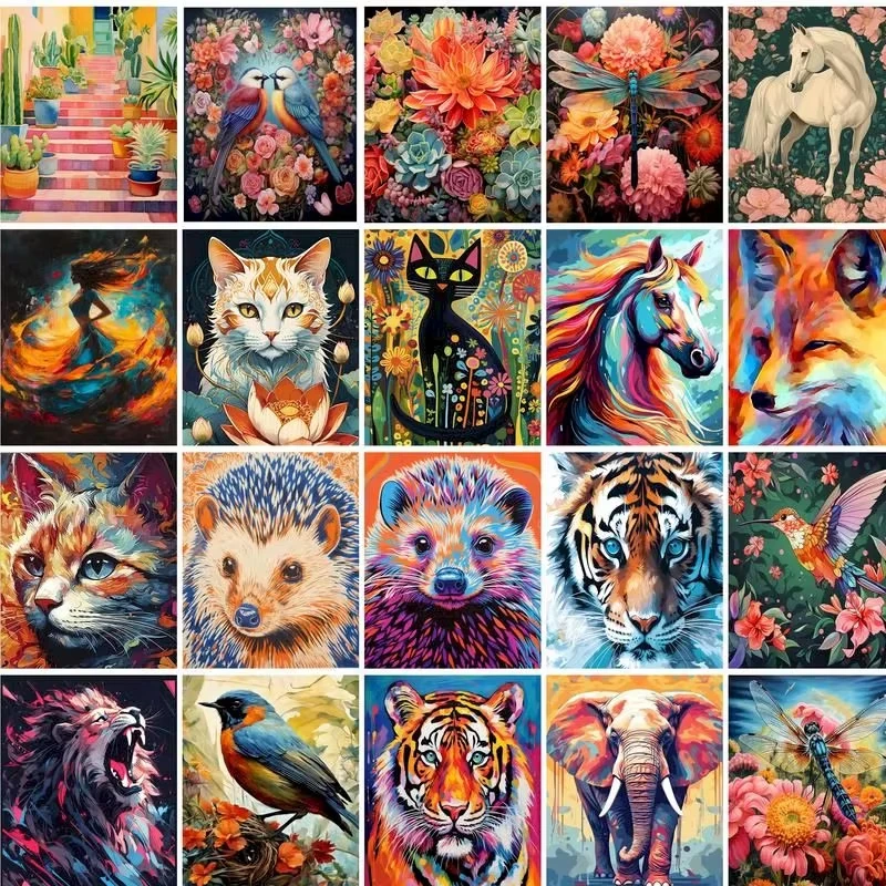 Paint By Numbers Pictures For Adults On Canvas With Framed Landscpae Digital Colorful Animals Drawing Oil Paintings By Number Home Decor