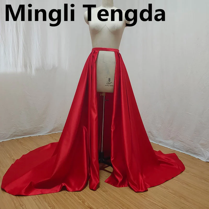 Mingli Tengda Red Satin Detachable petticoats for Wedding dress Tail Waist Lace Up Skirt bride mariage accessoire custom made