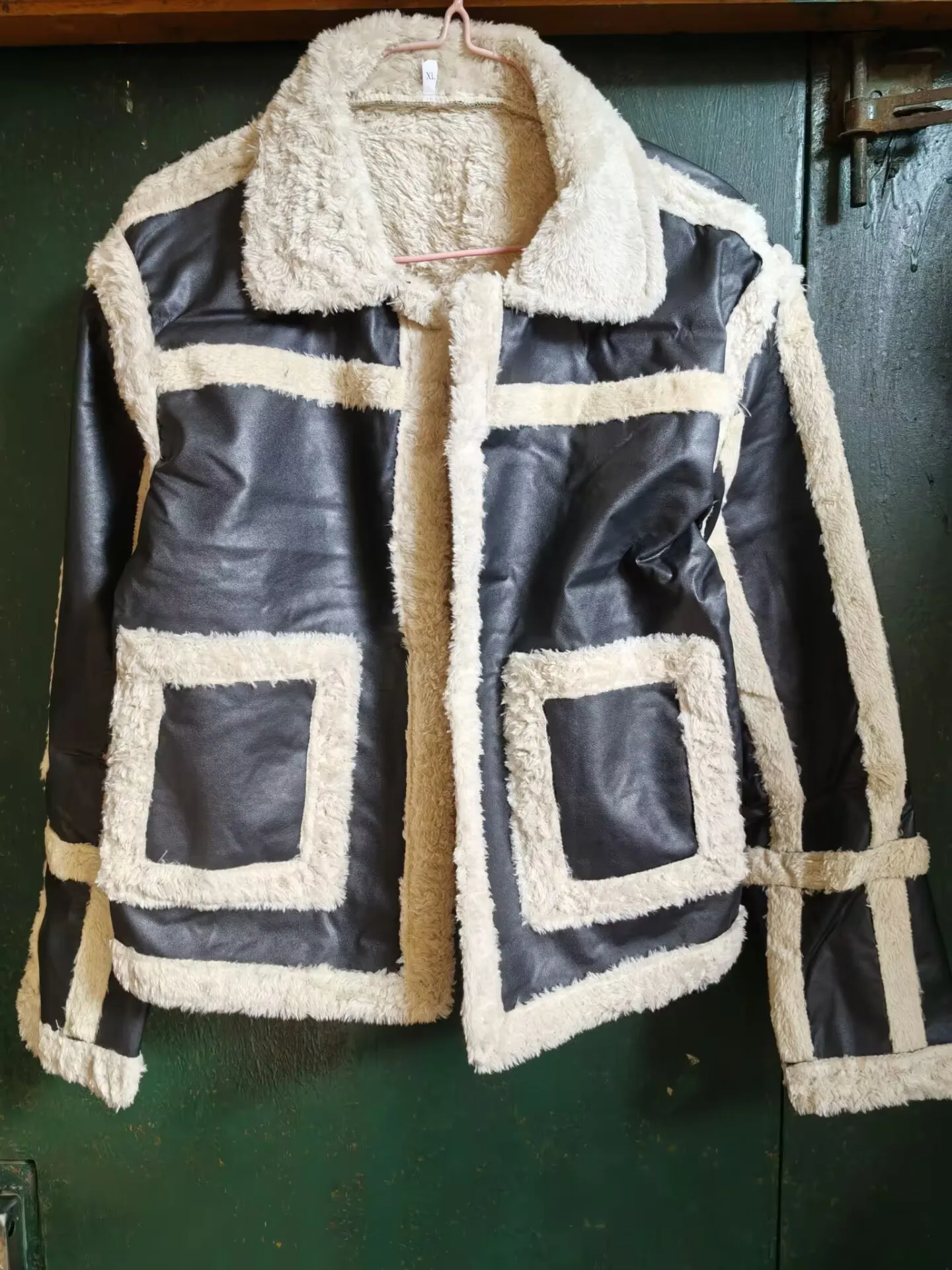 Abrigos de piel sintética para mujer, chaquetas de manga larga con cuello vuelto, diseño corto, Color bloque, Patchwork, invierno, 2024