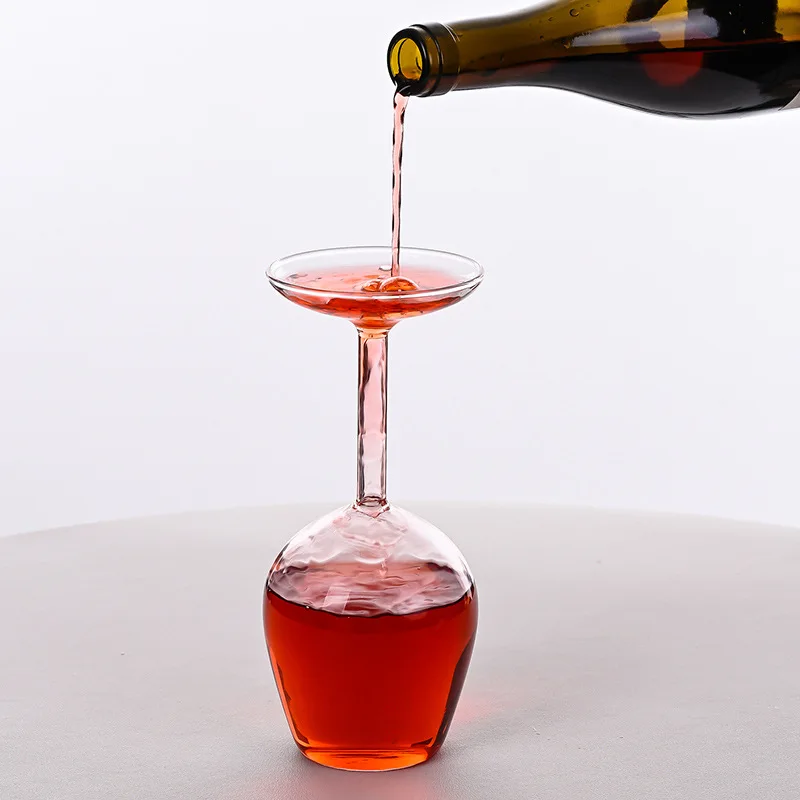 

400ml Upside Down Wine Glass, Hammered Texture Inverted Red Wine Glass, Creative Cocktail Glass for Home Bar, Party & Gift