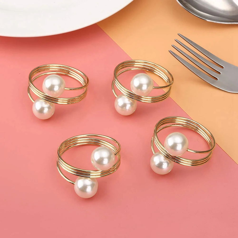 

ABUF-12Pcs Pearl Napkin Buckle Hoop Napkin Rings & 8 Pcs Napkin Rings Dinner Table Napkin Holders Alloy Napkin Rings