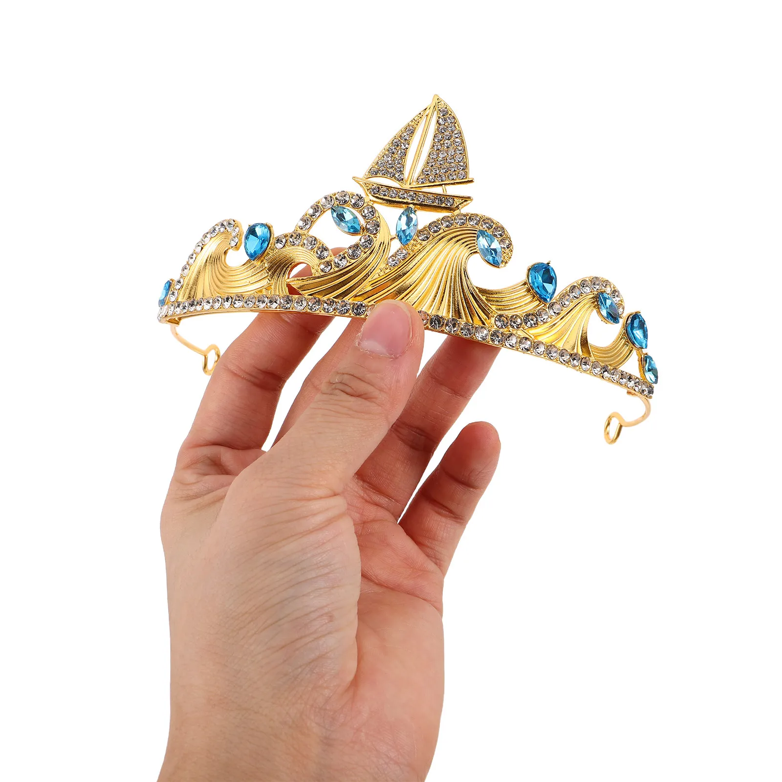 Ocean Sailboat Rhinestone Crown Tiara Headband Mermaid Costume Birthday Party Prom Accessories Sailboat Nautical Tiara