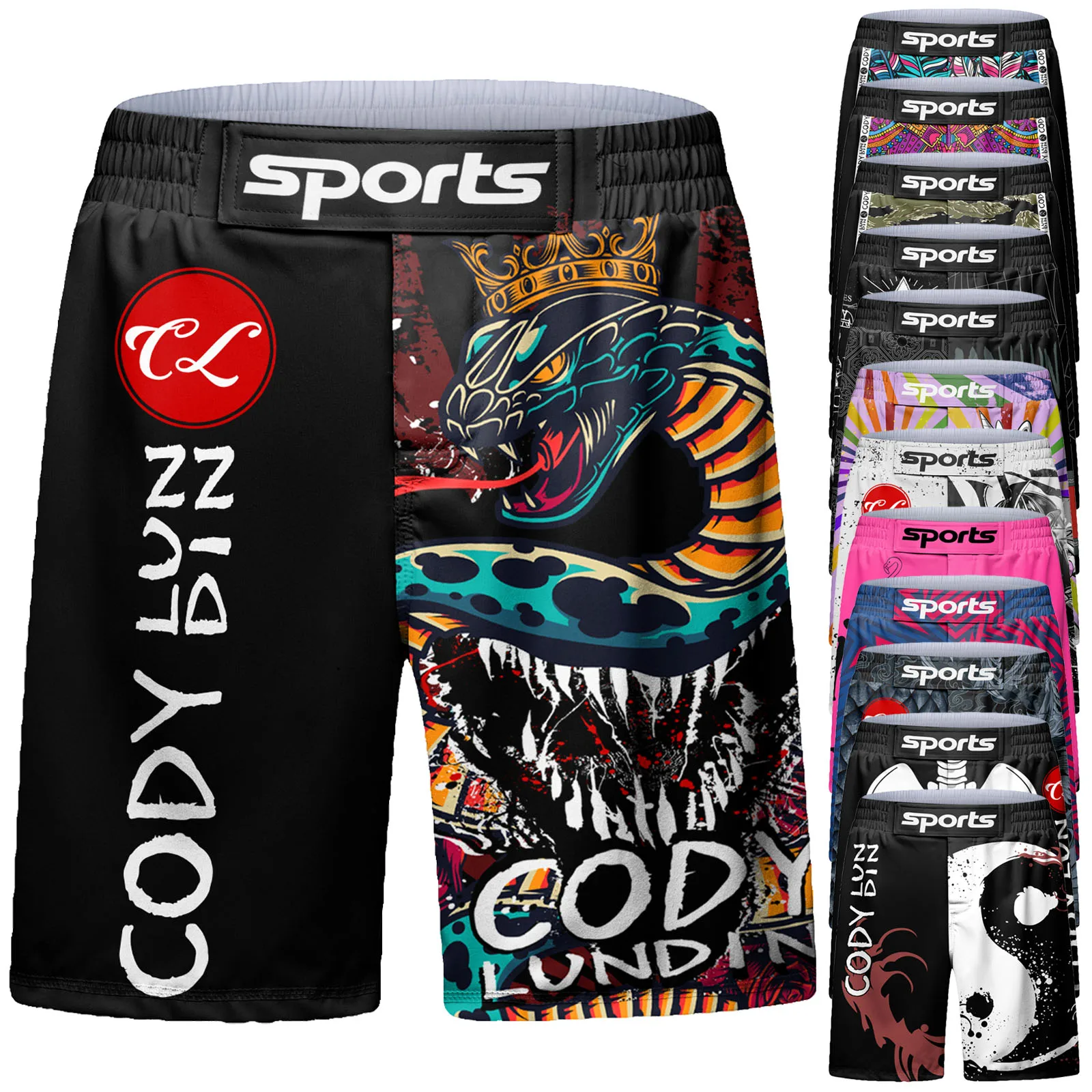 Cody Lundin Durability Polyester Jiu Jitsu Grappling Kickboxing Pants Shorts Print Men Muay Thai Trunk Shorts Mixed Martial Arts