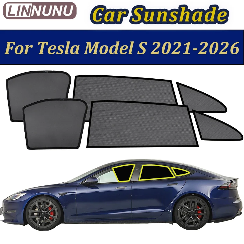 LINNUNU Magnetic Car Sunshade For Tesla Model S 2021-2026 Window Curtain Interior UV Protection Privacy Sunscreen Accessories