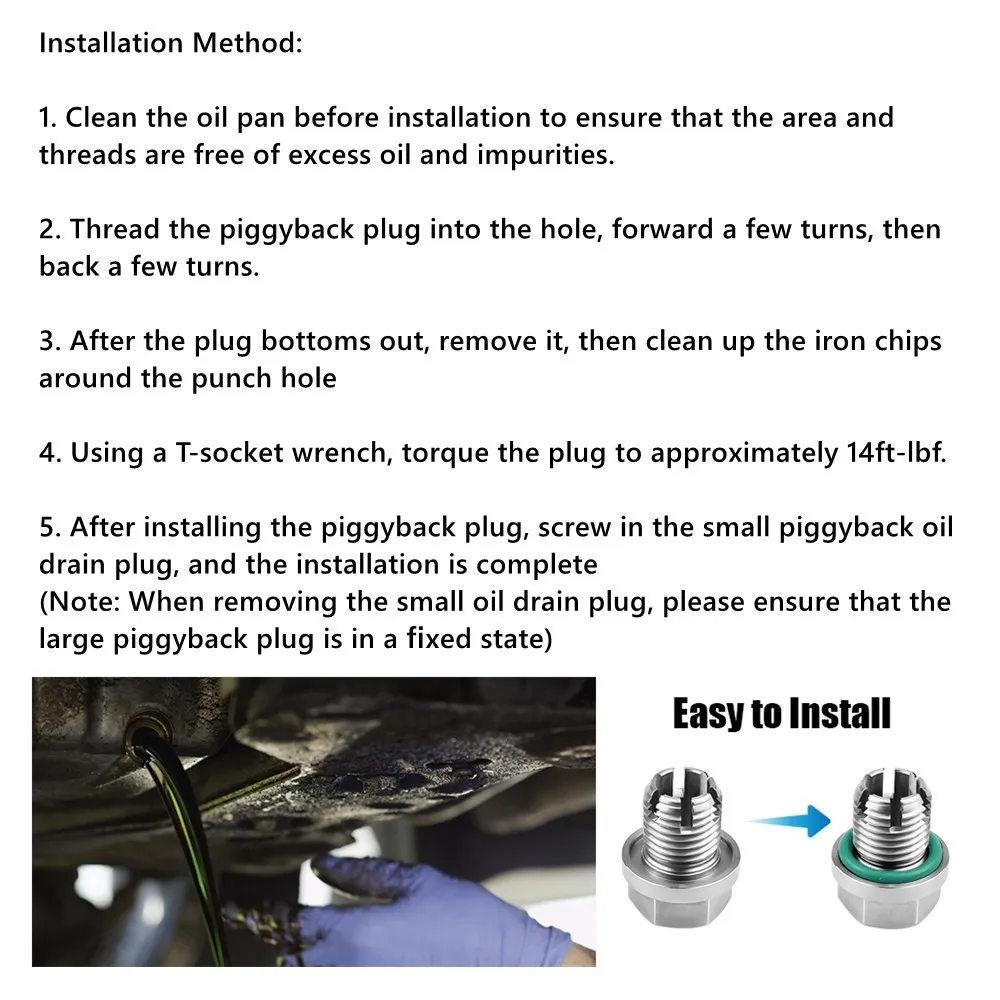 M12.1-1.25/1.5/1.75x 15mm Oil Drain Plug Oversize Piggyback Stainless Steel Self Tapping Oil Pan Thread Repair Kit with O-Ring