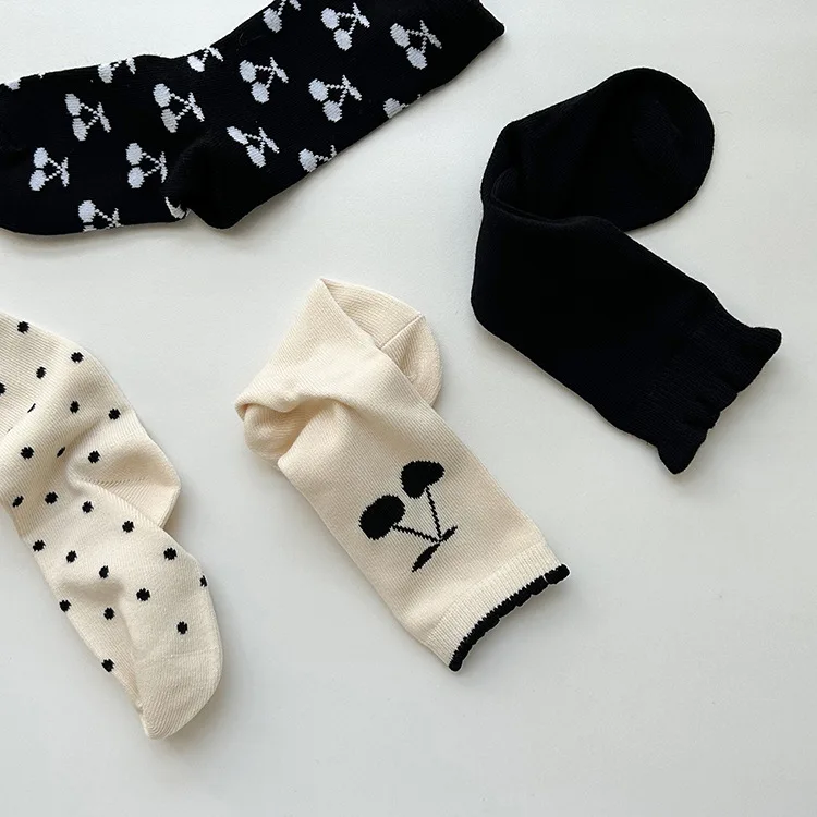 4 Pairs Baby Socks Kids Cherry Pattern Cotton Socks Toddler Children Socks 1-12Y