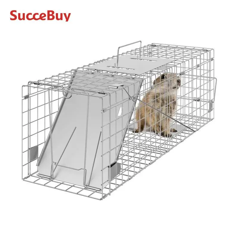 VEVOR Live Animal Cage Trap Humane Cat Rodent Control Folding with Handle for Stray Cats Rabbits Squirrels Raccoons Groundhogs