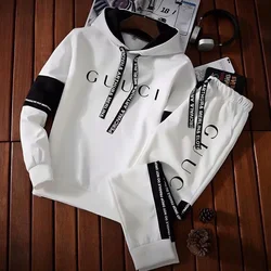 Chándal de alta calidad para hombre, Sudadera con capucha, pantalones de chándal informales, jersey con estampado de tendencia, ropa clásica para correr en blanco y negro