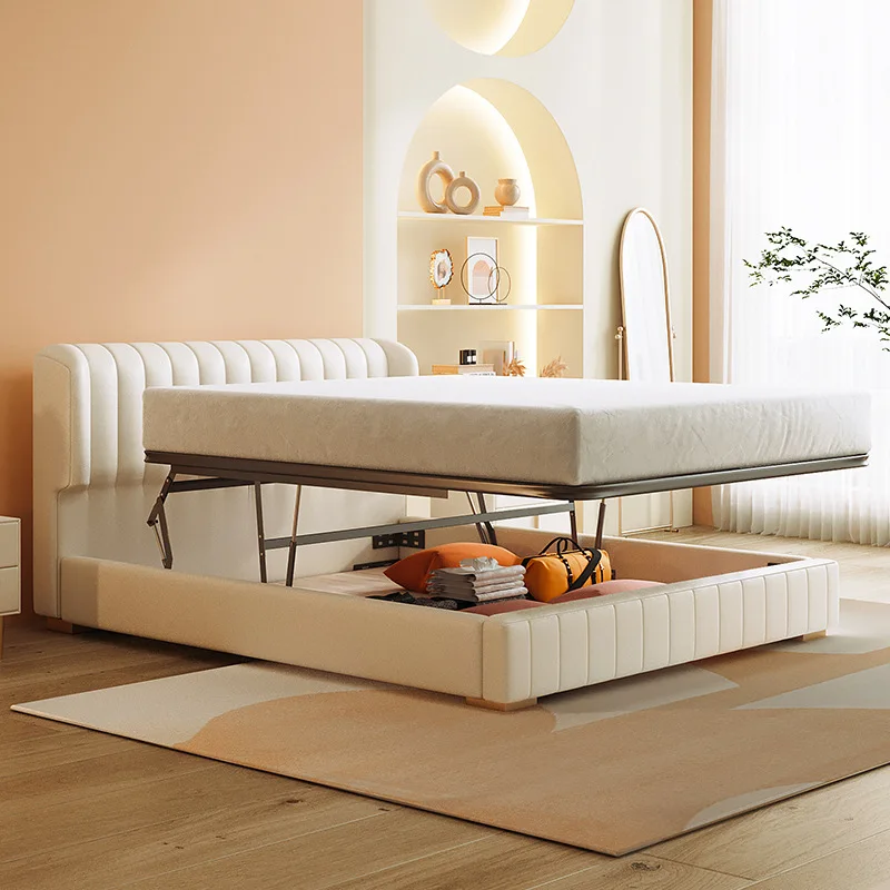 Soft bag multi-functional double master bedroom wedding bed light luxury simple Internet celebrity first layer leather storage