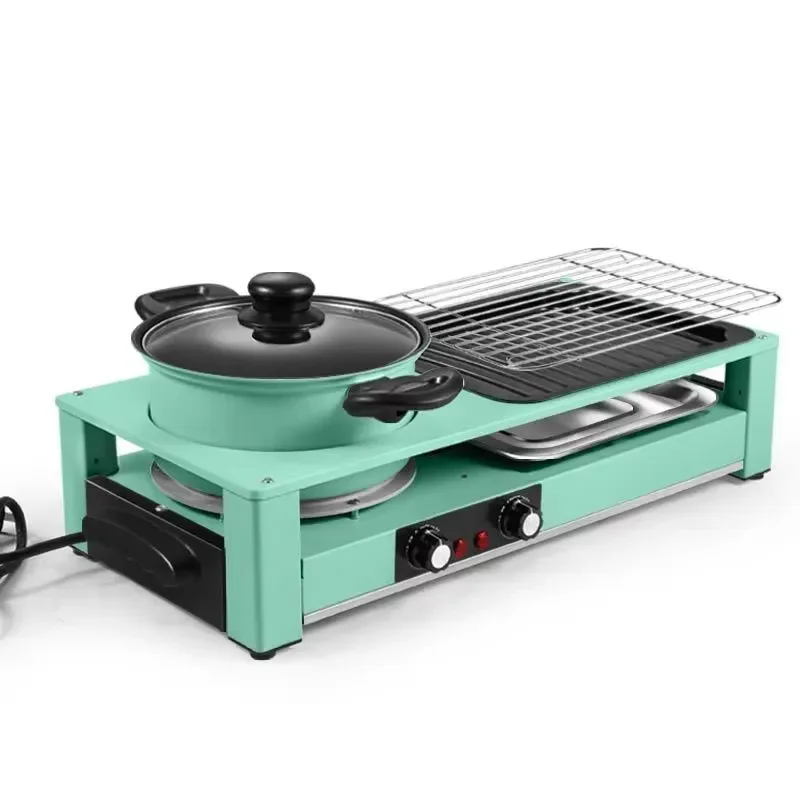 2200W Electric Hot Pot Portable BBQ Grill Smokeless Nonstick PTFE Coating Carbon Steel Adjustable Temp Household Cooking 220V