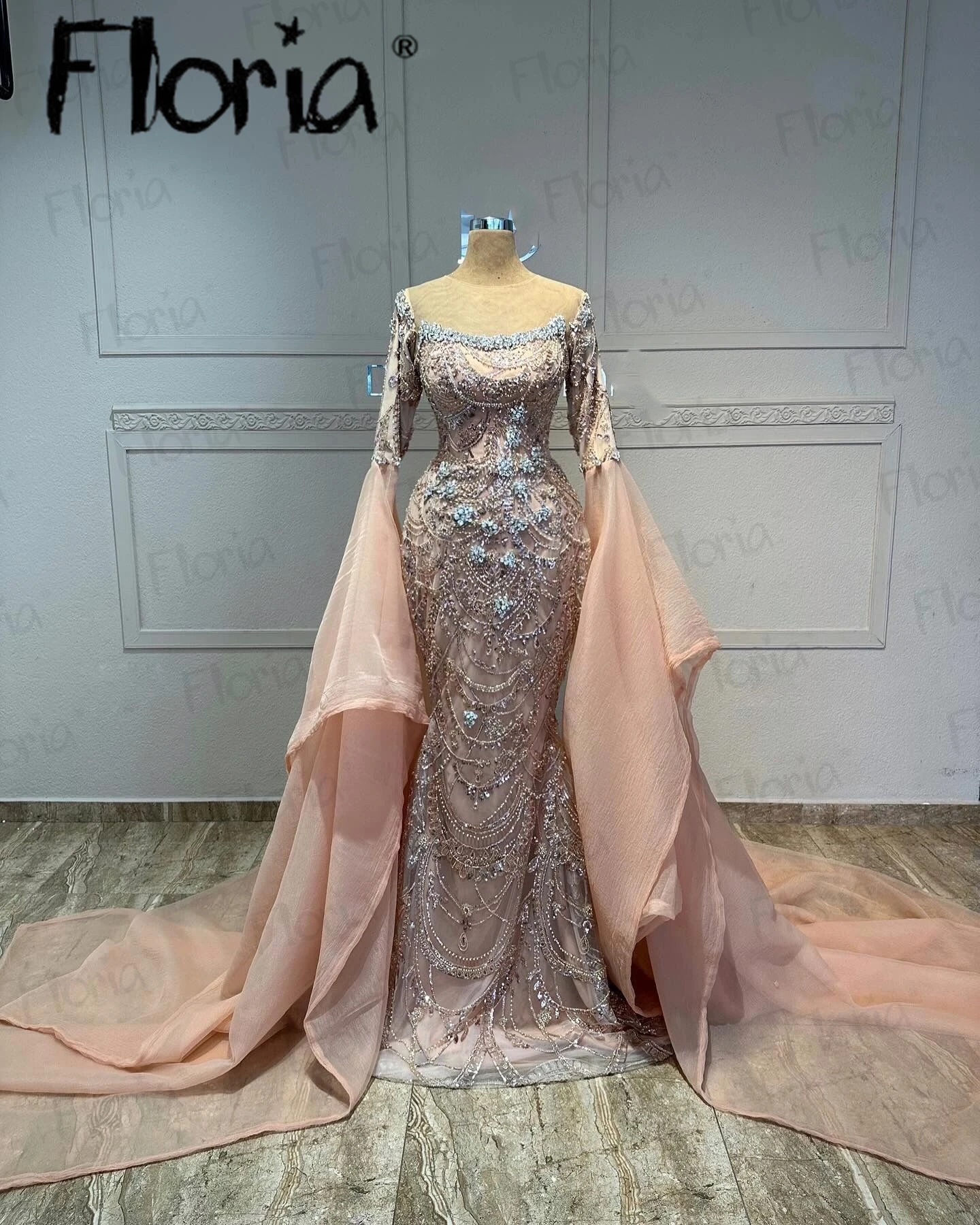 Coral Pink Prom Dresses para mulheres, manga longa trompete, vestidos de festa de casamento muçulmano, vestidos para senhoras para ocasiões especiais