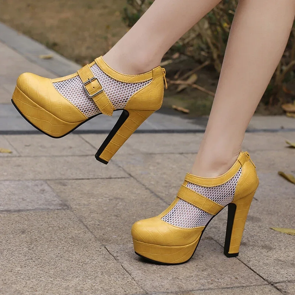 

Round Headed Women Spring Waterproof Mesh Mesh Breathable High Heels Fashion Party Dress Bridal Shoes Workwear Size 45