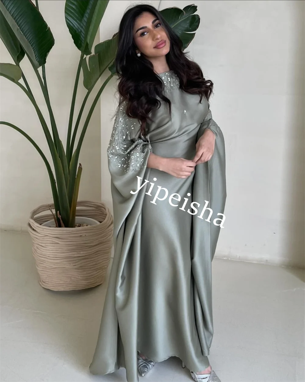 Jiayigong  Charmeuse Sequined Prom A-line O-Neck Bespoke Occasion Gown Long Dresses Saudi Arabia