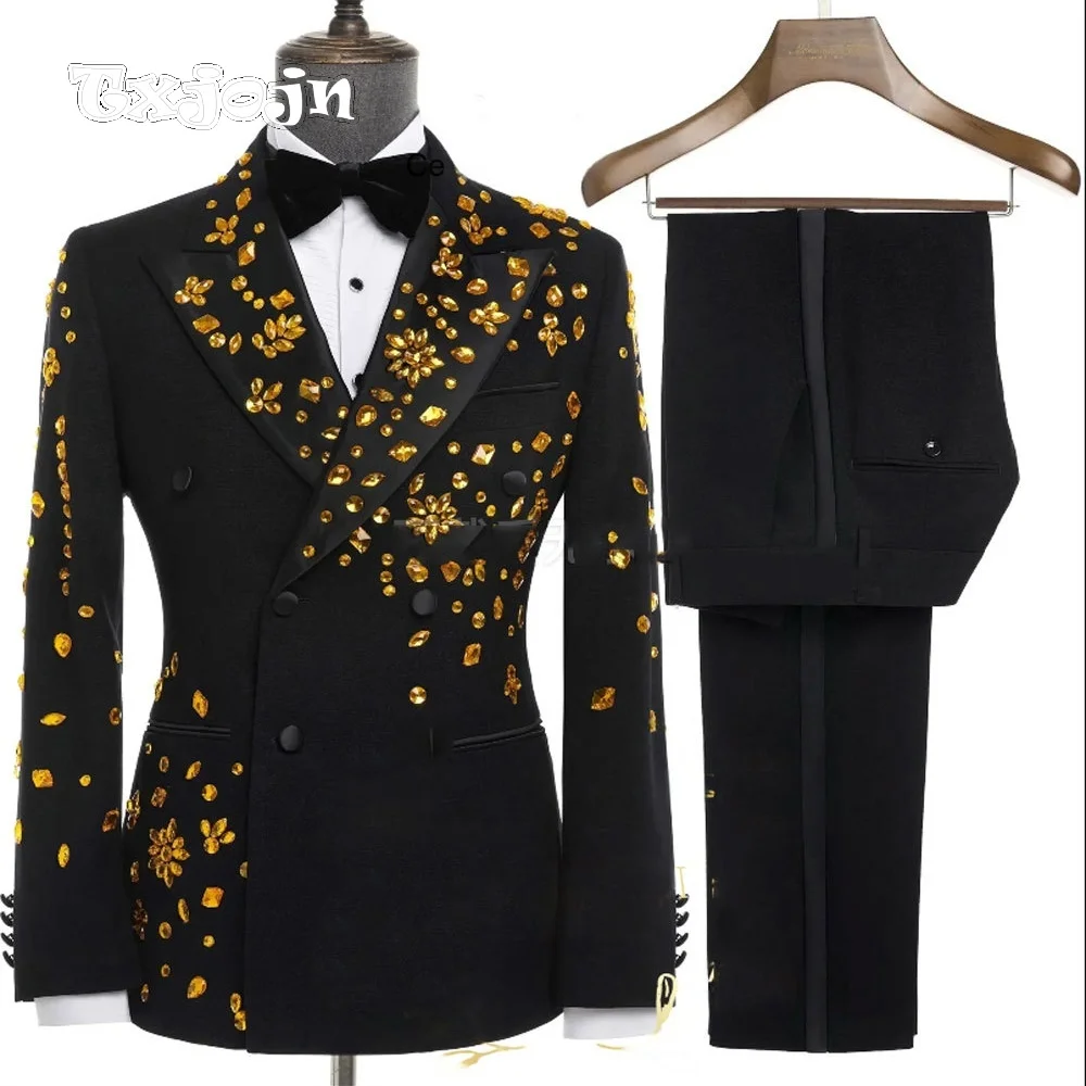 Elegant Diamond Notched Lapel Men's Suit Set Wedding Timeless Pure Color Business 2PCS Men's Suit Set Jacket Pants Customized