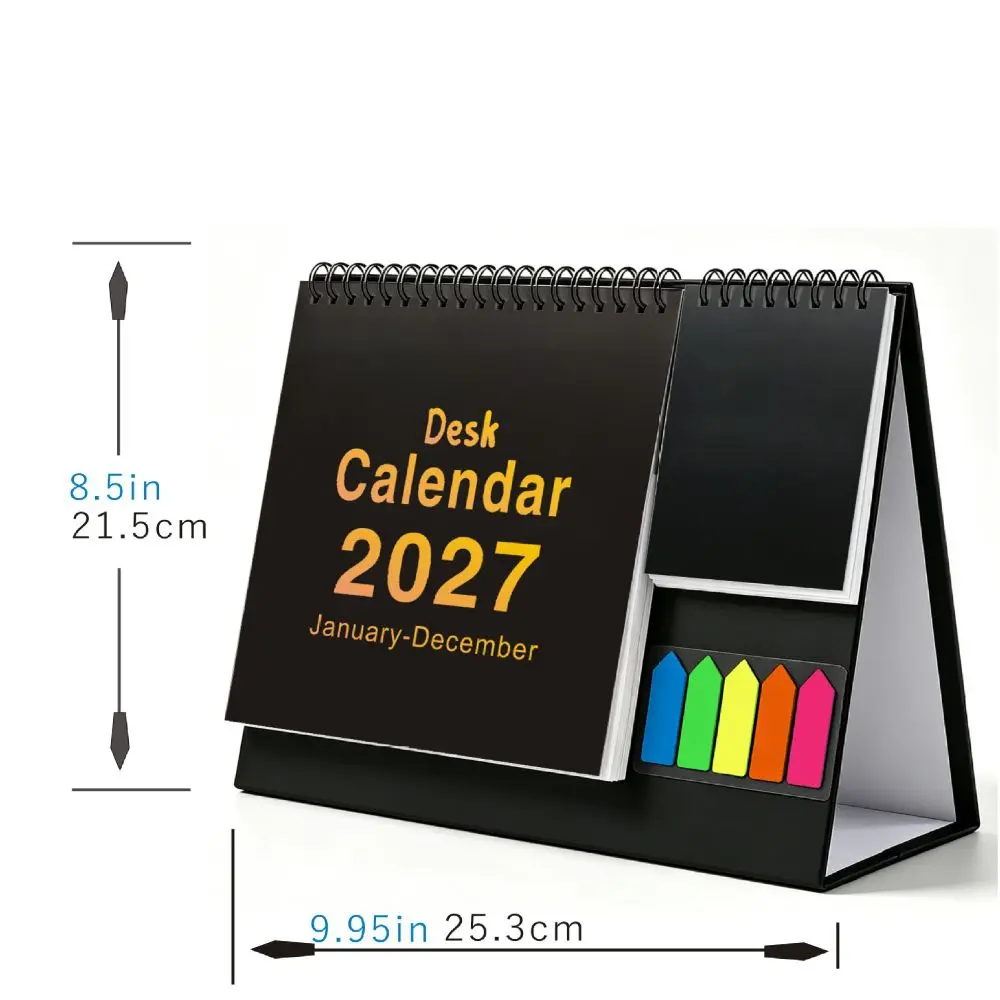 New Jan. 2027 - Dec. 2027 2027 Desk Calendar Foldable Daily Study English Calendar Elegant Planning Double-coil Calendar Home