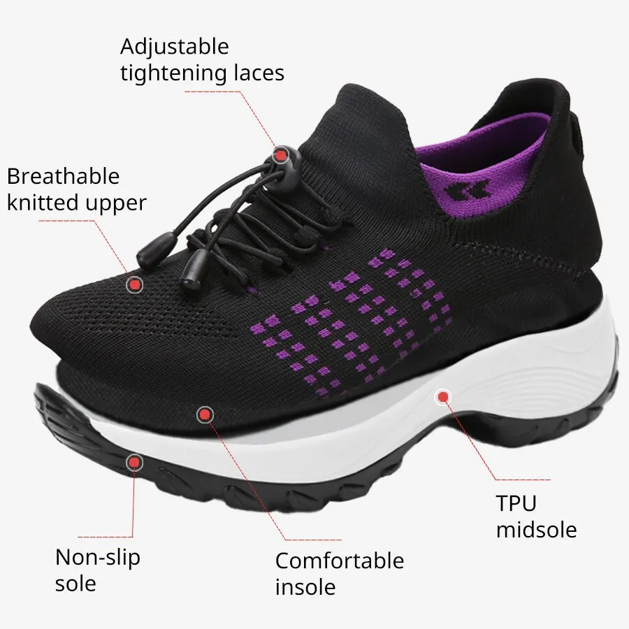 Zapatillas deportivas para caminar con plataforma gruesa, mocasines transpirables y elásticos para mujer