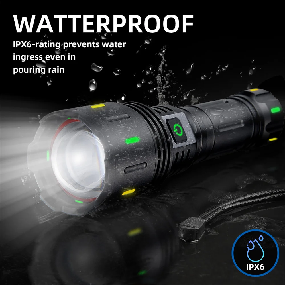 5000 Meters Long Shot LED Flashlight Fluorescent USB C Rechargeable Spotlights 1000000 Lumens White LED Tactical Flashlights