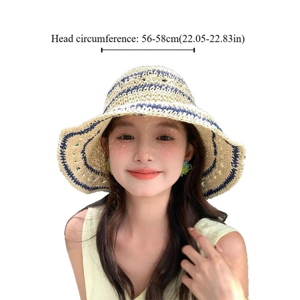 Fashion Handmade Straw Bucket Cap Beach Vacation Weave Crochet Hat Hollow Summer Fisherman Caps Female