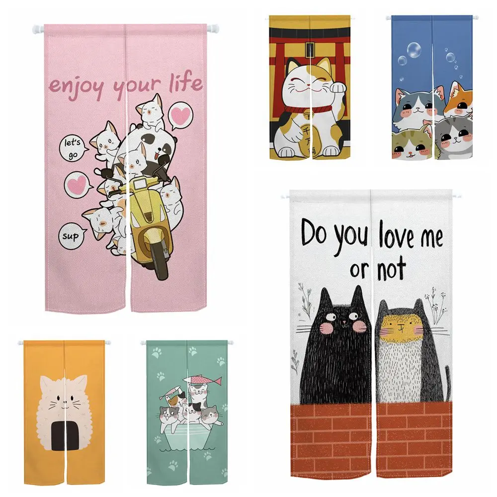 

Cute Cat Noren Japanese Curtain Doorway Curtain Wall Hanging Bedroom Partition Kitchen Entrance Half-Split Curtain Decoration