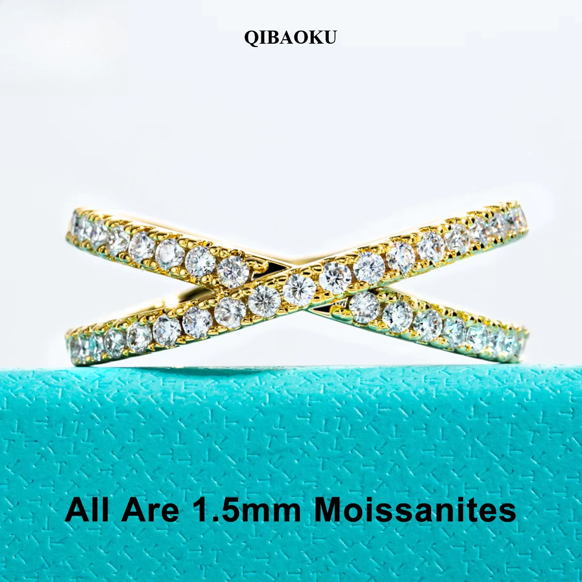 QIBAOKU 1.5mm D Color Moissanite X Crossove Cer Wedding Bands Yellow Gold Plated Criss Cross Ring For Women Jewelry 2026