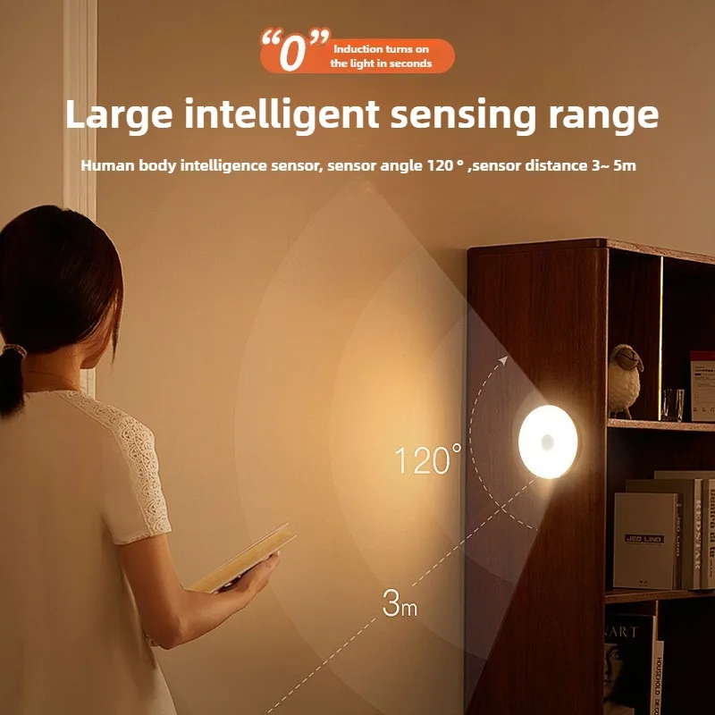 LED تحسس ضوء الليل USB شحن الذكية تحسس المغناطيسي جولة أباجورة تغذية الطفل مصباح خزانة الدرج الممر الجدار مصباح
