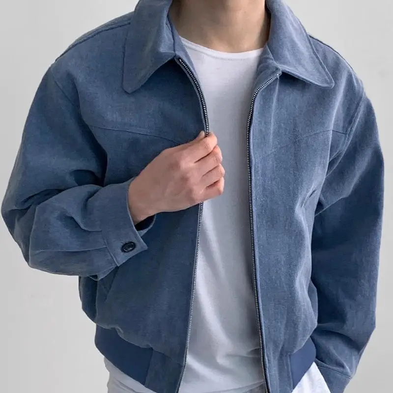 Men's Retro Short Loose Zipper Lapel Jacket