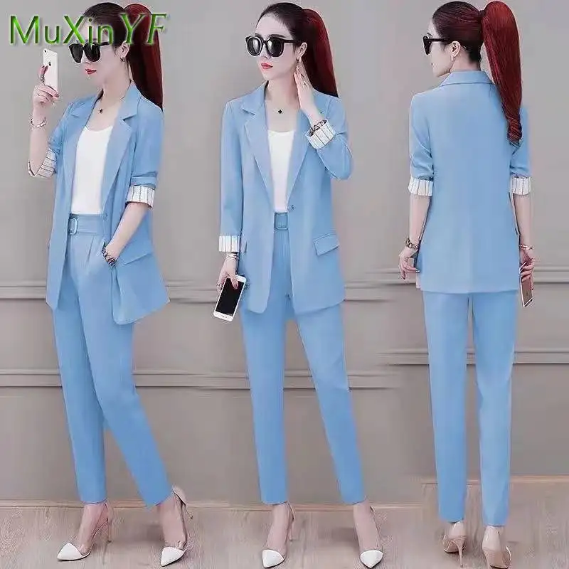 Women's Elegant Professional Wear 2022 Spring Autumn Suit Jacket Pants Vest Three-piece Korean Fashion Blazers Coat Trouse Set