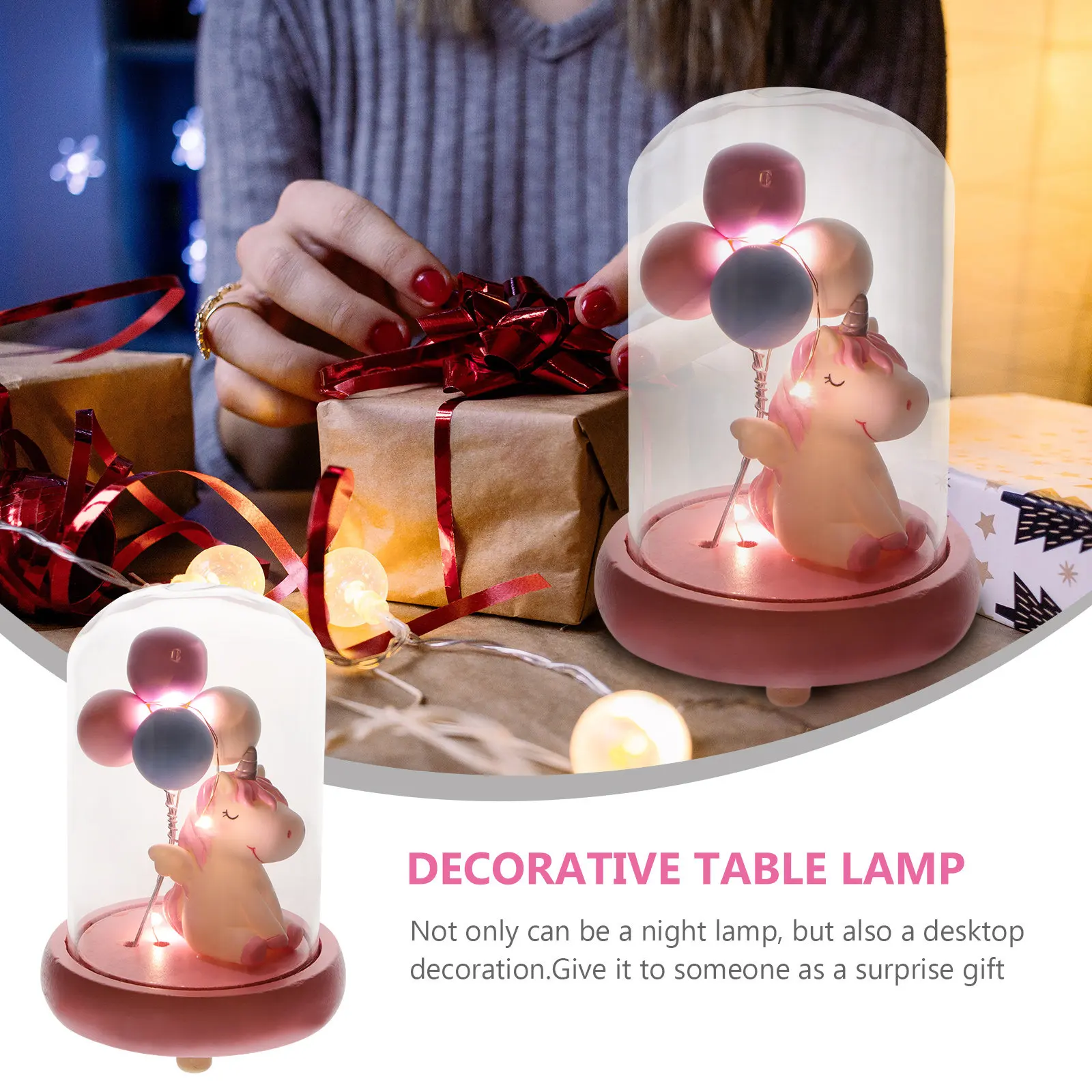 1Pcs Adorable Unicorn Balloon Night Lamp Table Lamp Desktop Decoration Romantic Sleep Aid Creative Tabletop Adornment Household