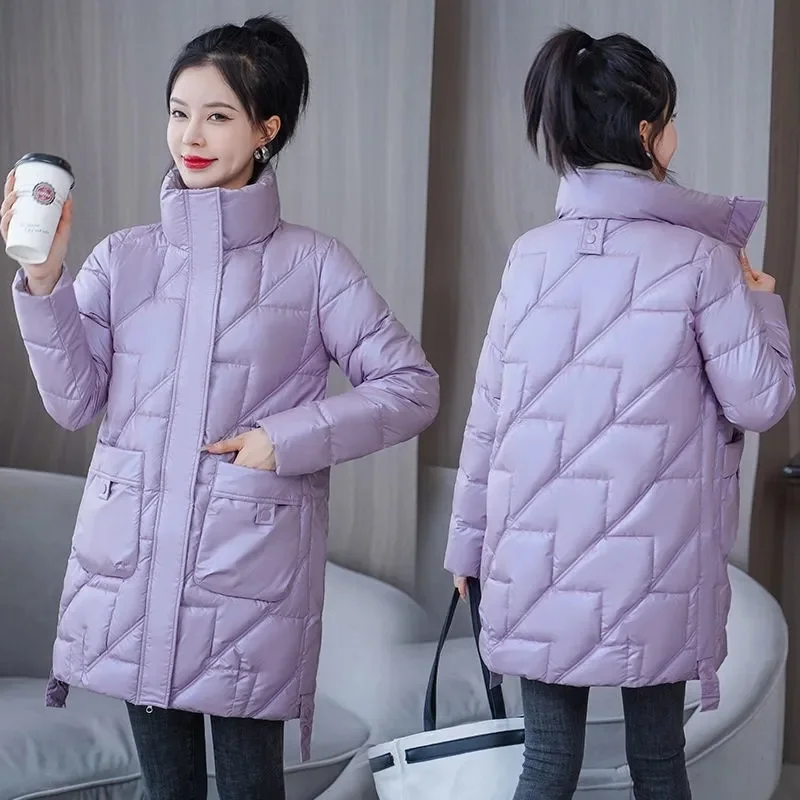 

2023 New Korean Fashion Parkas Women Winter Jacket Padded Cotton Puffer Coat Parkas Solid Meidum Long Warm Snow Wear Outerwear