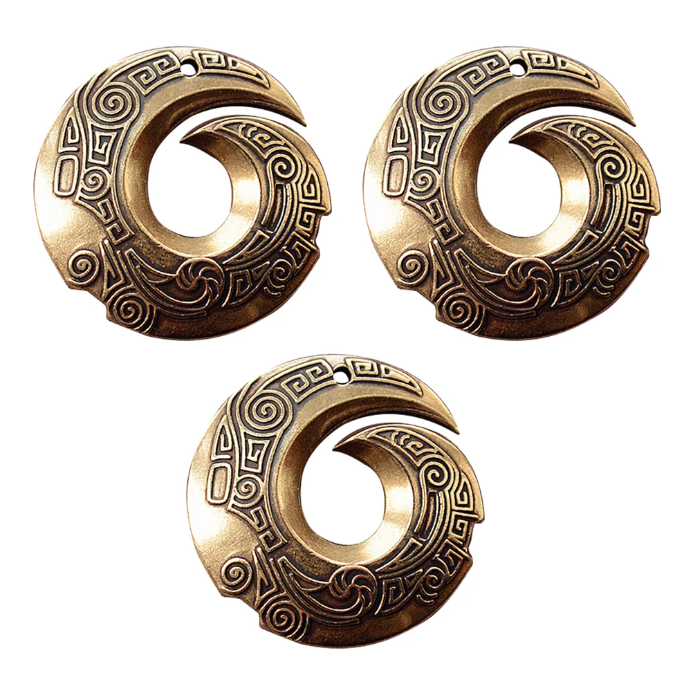 

3pcs Round Keychain Pendant Rings Brass Retro Necklace DIY Charms Vintage Bag Jewelry Lightweight Storage Ancient Runes