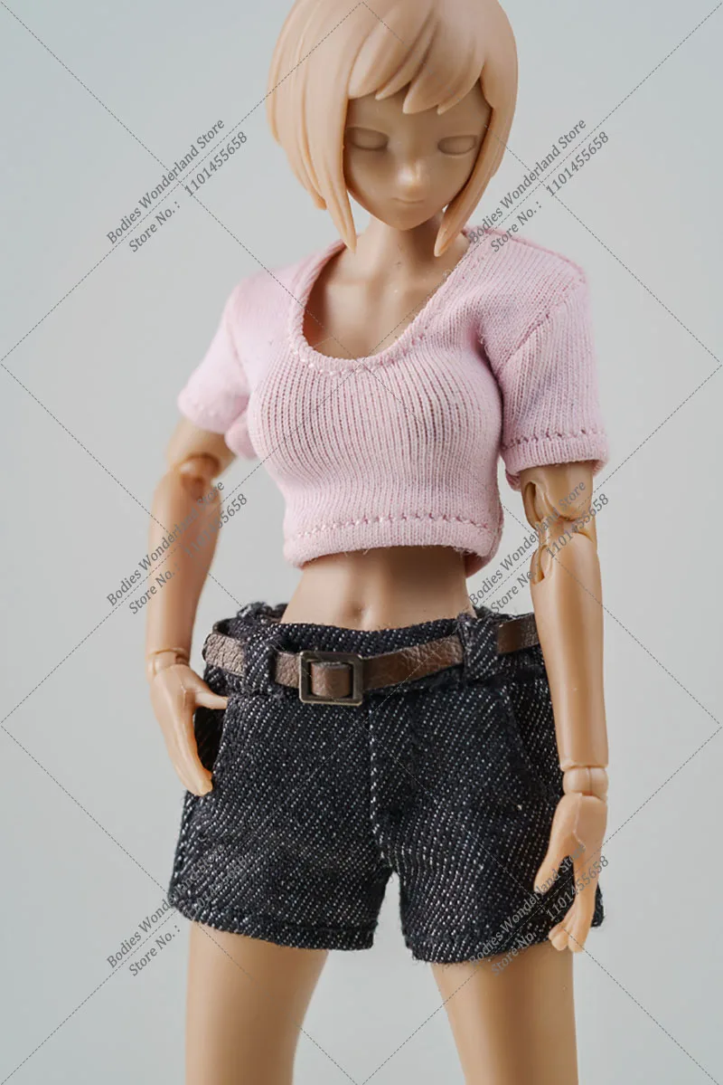 Multicolour 1/12 U-neck Tight T-shirt Loose Casual Denim Shorts Set for 6” Romankey X COWL Mobile Suit Girl Anime Action Figure