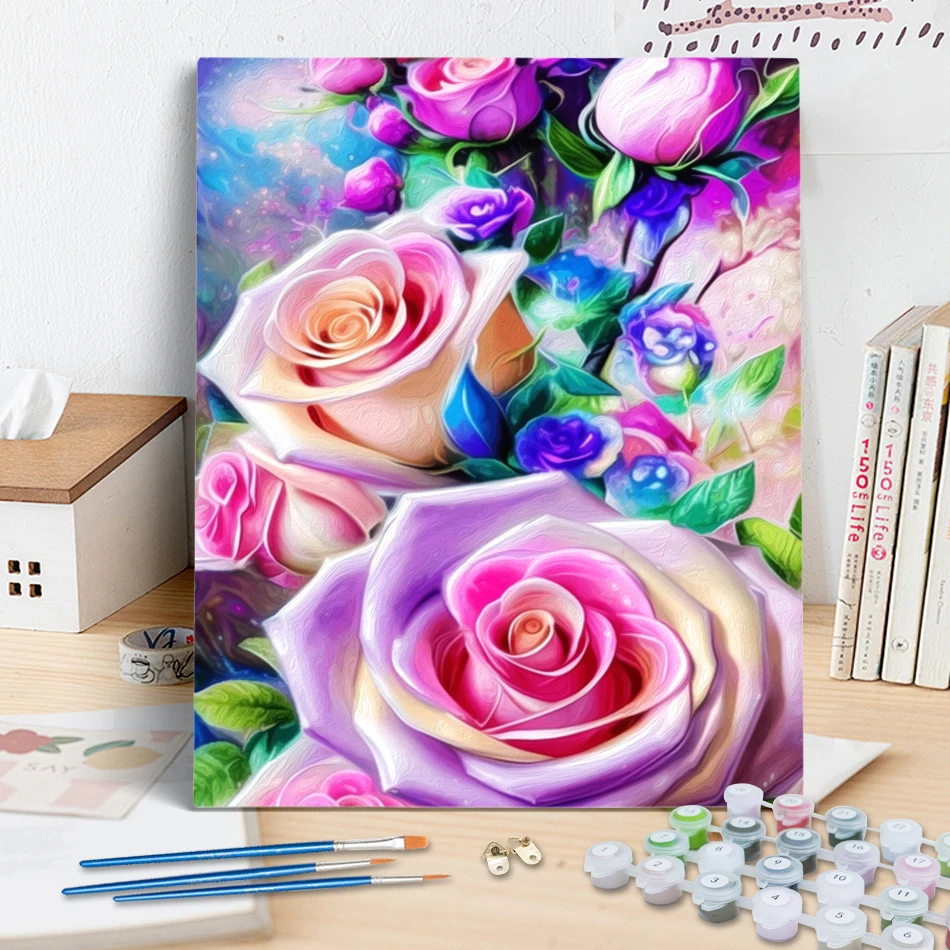 

RUOPOTY Painting By Numbers For Adults On Canvas Flowers Handiwork Original Gifts Paint Kit Arts Crafts Handmade Home Decoration