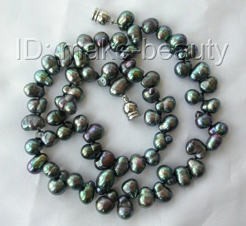 stunning big 14mm baroque black gray freshwater cultured pearl necklace h507