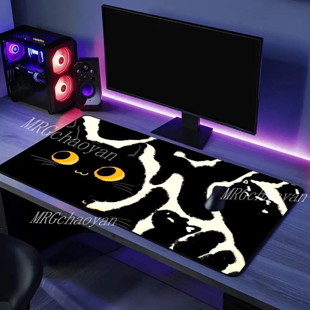

Cute Black Cat Mouse Pad Large Thickened Computer Office Game Table Mats XXL Rubber Anti-slip PC Keyboard Mousepad Long Deskmat