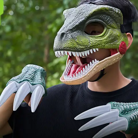 Masque de dinosaure pour fêtes amusantes, masque de Costume de haute précision de Simulation, masque de Dino d'halloween, Cosplay vert foncé