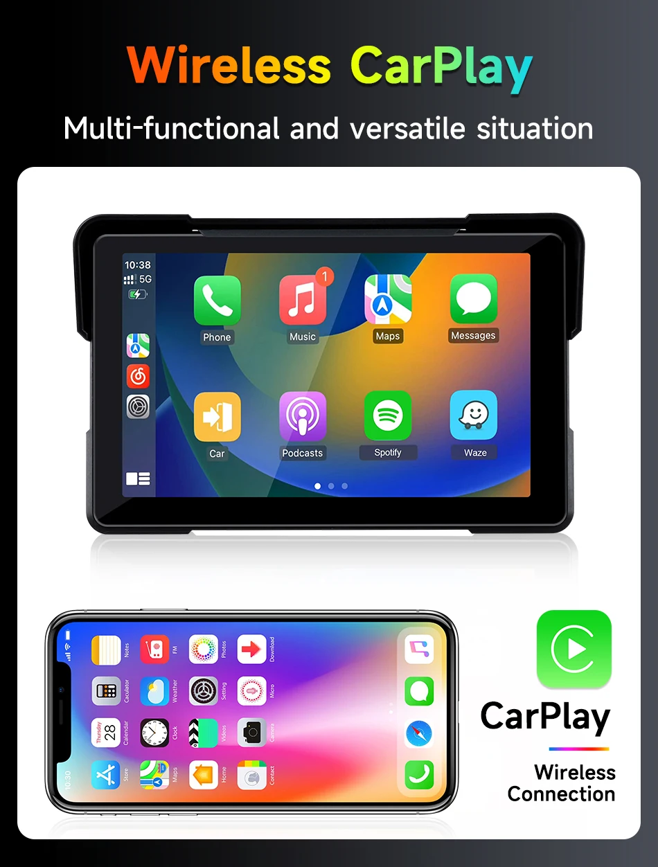 Jansite Schermo Carplay Moto 5 Pollici – Android Auto, TPMS, Bluetooth, Impermeabile IP67, Con Siri E Google Assistant