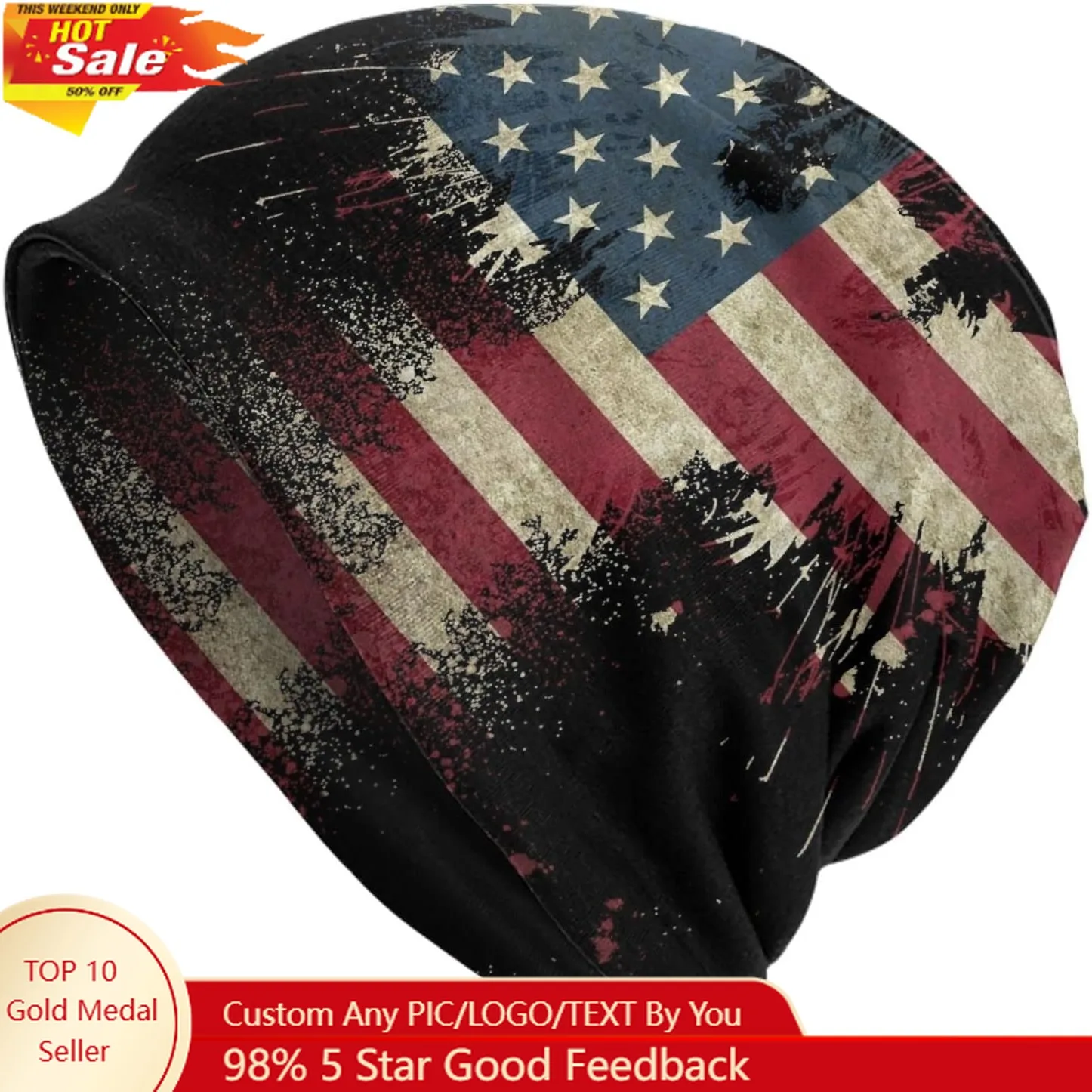 

Patriotic American Eagle Flag Beanie Chemo Hat Cancer Headwear Knitted Hats Baggy Slouchy Scarf Cap for Adults Women Men